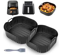 HA BIN 2 Piezas Molde Silicona Freidora de Aire 23cm - Accesorios Reutilizables Air Fryer, Recipiente/Bandeja de Silicona Compatible con Cosori 5,5L/6L/6,2L y Philips Serie 2000 NA230 6,2L XXL