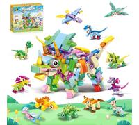 HA Bin Set Mini Bloques Dinosaurio 12 en 1 - 12 Animales en Bloques de Construcción, Juguete Cumpleaños Niños, Juego Educativo para Niños y Niñas 6-12 Años