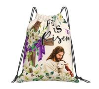 ¡Ha Resucitado! Pascua, Jesús, Cordero, Cruz Y Flores De Lirio. Mujer Hombre Mochila De Cuerdas Plegable Mochila Con Cordón Ligera Mochilas Deportiva Para Baloncesto Voleibol Playa