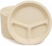 HAAGO - 90 Platos Desechables - Biodegradables de Caña de Azúcar de 3 Secciones (26 CM) - Platos Ecológicos de Bagazo - Perfectos para Reuniones, Celebraciones, Eventos de Grupo y Fiestas