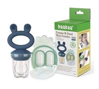 Haakaa | Alimentador mordedor antiahogo conejo con cubitera (color Azul) | Alimentador de silicona libre de BPA para la auto alimentación segura del bebé