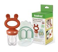 Haakaa | Alimentador mordedor antiahogo conejo con cubitera (color Cobre) | Alimentador de silicona libre de BPA para la auto alimentación segura del bebé