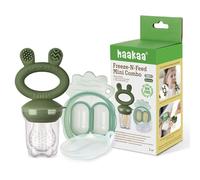 Haakaa | Alimentador mordedor antiahogo conejo con cubitera (color Verde) | Alimentador de silicona libre de BPA para la auto alimentación segura del bebé