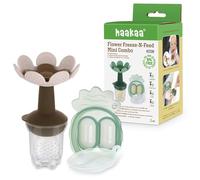 Haakaa | Alimentador y mordedor antiahogo flor con cubitera (color Rosa) | Alimentador de silicona libre de BPA para la auto alimentación segura del bebé