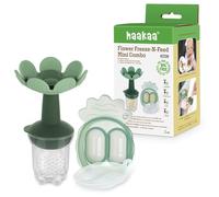 Haakaa | Alimentador y mordedor antiahogo flor con cubitera (color Verde) | Alimentador de silicona libre de BPA para la auto alimentación segura del bebé