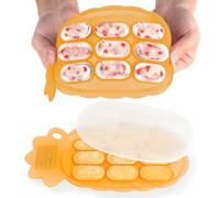 haakaa Bandejas para congeladores de alimentos para bebés, contenedores de almacenamiento de alimentos para bebés, bandeja de cubitos de hielo de silicona con tapa, 4 m + bebé, Naranja