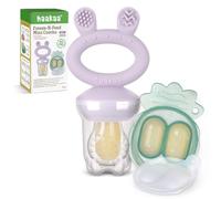 Haakaa Bebé Comedero de Frutas & Combo de mini bandejas, Moldes para Paletas de Leche Materna, Alimentador de Silicona Libre de BPA para la Auto Alimentación Segura del Bebé, 4 Meses+ -Lavanda