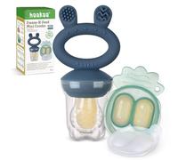 Haakaa Bebé Comedero de Frutas & Combo de mini bandejas, Moldes para Paletas de Leche Materna, Alimentador de Silicona Libre de BPA para la Auto Alimentación Segura del Bebé, 4 Meses+ -Azul oscuro