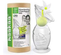 Haakaa Bomba de leche manual de silicona para el pecho con base de succión y tapón de flor, 100% silicona de grado alimenticio sin BPA (5 oz/150 ml) (blanco)