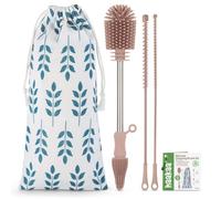 haakaa Cepillo para Biberón Reutilizable Multifuncional Original 3 Piezas, Cepillo de Limpieza de Sacaleches, Bolsa de Almacenamiento de Leche Materna, Limpieza Completa, Cerdas Estables, Rosa