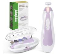 haakaa Cortadora de uñas para bebé, lima de uñas suave para recién nacidos y bebés, lima eléctrica segura y de bajo ruido para uso familiar, diseñada para padres primerizos, luz LED, 6 cabezales y