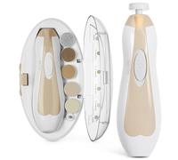 haakaa Cortauñas Eléctrico para Bebés, Seguro y Suave, Kit de Lima para Uñas con 6 Cabezas y Luz LED, Caqui