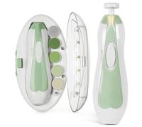 haakaa Cortauñas Eléctrico para Bebés, Seguro y Suave, Kit de Lima para Uñas con 6 Cabezas y Luz LED, Verde