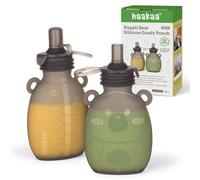 haakaa Happii Bear - Bolsa de silicona reutilizable para alimentos para bebés para purés orgánicos caseros, jugos, batidos y yogur, perfecta para niños pequeños y niños, paquete de 2, 6 onzas