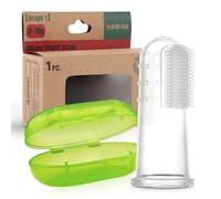 haakaa Juego de cepillo de dientes de silicona para bebé, primer cepillo de dientes con funda, cepillo de dientes de cerdas suaves para cuidado bucal infantil, a partir de 3 meses