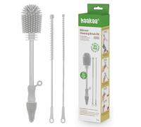 Haakaa Kit de cepillos de Limpieza de Silicona - Cepillos de Limpieza para el hogar para Botellas y Grietas - Silicona de Grado alimenticio: Apto para lavavajillas (Kit-Gris)