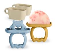 Haakaa Moldes para Polos Chilly Monster - Silicona para Polos de Leche Materna, Alivio de Dentición para Bebés, Libre de BPA, Ideal para Leche Congelada y Helados, Bebés 6M+ (Azul cielo/mostaza)