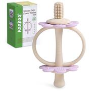 haakaa Mordedor de silicona con doble flor, extremo en forma de pezón para masaje de encías, cabezal de cepillo de dientes de bebé de 360° para entrenamiento de auto-cepillado, fácil de agarrar