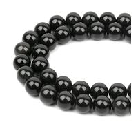 HAAMIIQII 30 cuentas de obsidiana negra natural de 12 mm, cuentas redondas sueltas para hacer joyas, pulseras, collares
