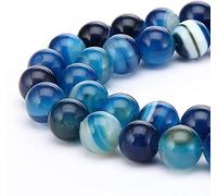 HAAMIIQII 35 cuentas de ágata a rayas azules naturales de 10 mm joyas redondas de cuentas de piedras preciosas sueltas para hacer collar de pulsera DIY