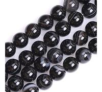 HAAMIIQII 35pcs 10 mm abalorios de ágata a rayas negras naturales joyas redondas de cuentas de piedras preciosas sueltas para hacer collar de pulsera DIY