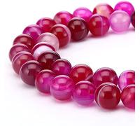 HAAMIIQII 45pcs 8 mm Abalorio de ágata rayado fucsia natural cuentas de ágata redondas y sueltas joyas de cuentas de piedras preciosas para hacer collar de pulsera DIY