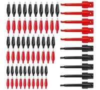 HAAMNING7 10 pinzas de cocodrilo de 28/35/45 mm, pinzas de prueba eléctricas aisladas (rojas y negras), pinzas de cocodrilo, ayudante de puente con 5 pinzas de gancho de prueba (rojas y negras)