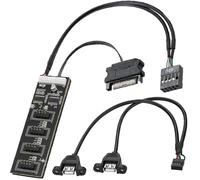 HAAMNING7 9Pin Hub USB Interno con Cable de Alimentación SATA, 4 Puertos Internos USB2.0 1 a 4 USB Header Splitter para CPU, Ventilador de refrigeración, con 9Pin a Dual USB-A Cable