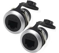 HAAMNING7 Acoplador de montaje en panel RJ45, conector de mamparo hembra a hembra LAN Ethernet blindado RJ45 CAT6 con cubierta impermeable (paquete de 2)