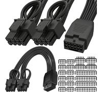 HAAMNING7 Cable alargador divisor 12VHPWR, cable de conversión de tarjeta gráfica PCIE GPU de 16 pines hembra doble a 8 pines (6+2) macho, con juego de peines para cables de PC (19,5 cm)