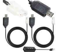 HAAMNING7 Cable cargador de batería de 2 piezas de 9,6 V para Tamiya KET-2P, conector de 2 pines, NiCd, NiMH, cable de carga USB con 4 puertos USB Hub para coche teledirigido Airsoft