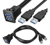 HAAMNING7 Cable de montaje en panel cuadrado USB3.0, cable de extensión de montaje en panel empotrado AUX doble USB 3.0 macho a hembra con hebilla (3 pies/1 m)