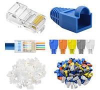 HAAMNING7 Los extremos de los conectores RJ45 CAT5 Cat6 de pasan a través del enchufe de red Ethernet 8P8C UTP para el cable RJ45, 50 piezas macho de crimpado RJ45 transparente