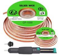 HAAMNING7 Solder Wick Braid with Flux and Desoldering Sucker, 1.5mm Width Desoldering Wick with Flux No-Clean Soldering Wick Remover Tool, Solder Sucker (2 Pack, 3M/10FT)