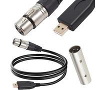 HAAMNING7 XLR a USB cable de micrófono, 3-Pin XLR hembra adaptador a USB adaptador convertidor de cable (2M/6.5FT) para audio, sistema de karaoke, grabación, estudio, con XLR macho a macho adaptador