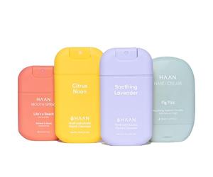 HAAN Spray hidratante para manos con aloe vera, Crema de Manos y Spray Bucal (pack de 4) - 1 unidad por fragancia y sabor: Citrus Noon, Soothing Lavender, Fig Fizz y Fresa