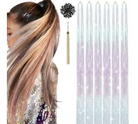 Haar Tinsel Glitter Haar 120 cm Glitter Strengen lucht Tinsel Tinsel haarverlenging met tool 1200 strengen haar strengen voor vlechten (plata)