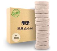 Haarallerliebst Juego de 12 gomas para el pelo para mujer, suaves, sin metal, de algodón orgánico y caucho natural, color beige para un agarre fuerte, respetuoso con el cabello y el medio ambiente