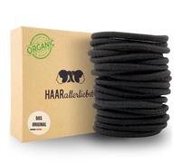 Haarallerliebst Juego de 20 gomas para el pelo para mujer, sin metal, de algodón orgánico y caucho natural, goma negra para un agarre fuerte, suave con el cabello y el medio ambiente
