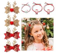 Haarspangen Haarschmuck Weihnachten,4 Stück Weihnachts Haarspangen Set,Gold/Rot Reno Weihnachtshaarschmuck,Glitter Geweih Haarclips,für Mädchen Kinder,Haar Accessoires