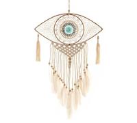 HAB & GUT -HA510- EYE Macramé Atrapasueños Pluma Tejida Colgante de Pared Grande Hecho a Mano Boho Borlas Decoración Decoración para el Hogar Adorno Regalo Artesanal