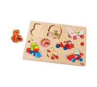 HABA 301963 - Puzzle para agarrar Meine Primeros Juguetes | Juguete de Madera a Partir de 12 Meses | Puzzle de 8 Piezas de Madera con Motivos de Juguete Coloridos | con Botones Grandes para agarrar