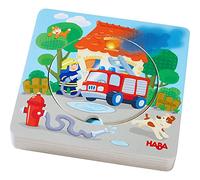 HABA 303252 - Puzzle de Madera con diseño de Bomberos en 5 Capas, Juguete de Madera a Partir de 12 Meses, 6 Piezas estables de Madera con Motivos de Bomberos de Colores