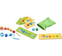 HABA 304653 Threading Game caterpillar, 4 double sided task cards and 10 wooden pieces, with game idea for 2 children, ages 18 months and up (Made in Germany)