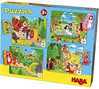 HABA 304701 - Puzzle (4 x 15 Piezas, Figuras de Madera, Caperucita Roja, Rapunzel, Hansel y Gretel, Blancanieves)