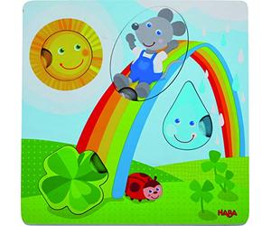 HABA 305345 - Puzzle sensorial de ratón, Juego de Madera con Tela a Partir de 1 año, Puzzle con Elementos de sensación, promueve el Agarre y la percepción táctil