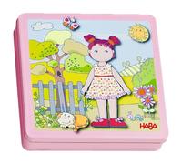 Haba 7392 - Juego magnético muñeca para vestir Lilli | Rompecabezas magnético variado sobre la linda muñeca Lilli | Viene en una práctica caja de metal.