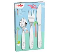 HABA Cubertería infantil de acero inoxidable con diseño de dinosaurio, juego de tenedor, cuchillo y cuchara, apto para lavavajillas, a partir de 12 meses, 2012819005
