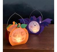 HABA Juego de manualidades con mini farolillos de pinza para Halloween - 2 | Calabaza y murciélago, sin necesidad de pegar, con pinzas de flexión y soporte para farol, juego completo