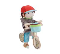 Haba Lian 2011905001 - Juego de Bicicleta de Madera con muñeca Lian, Casco de Bicicleta y Cesta para Bicicleta con Doble Rueda para un Soporte Seguro